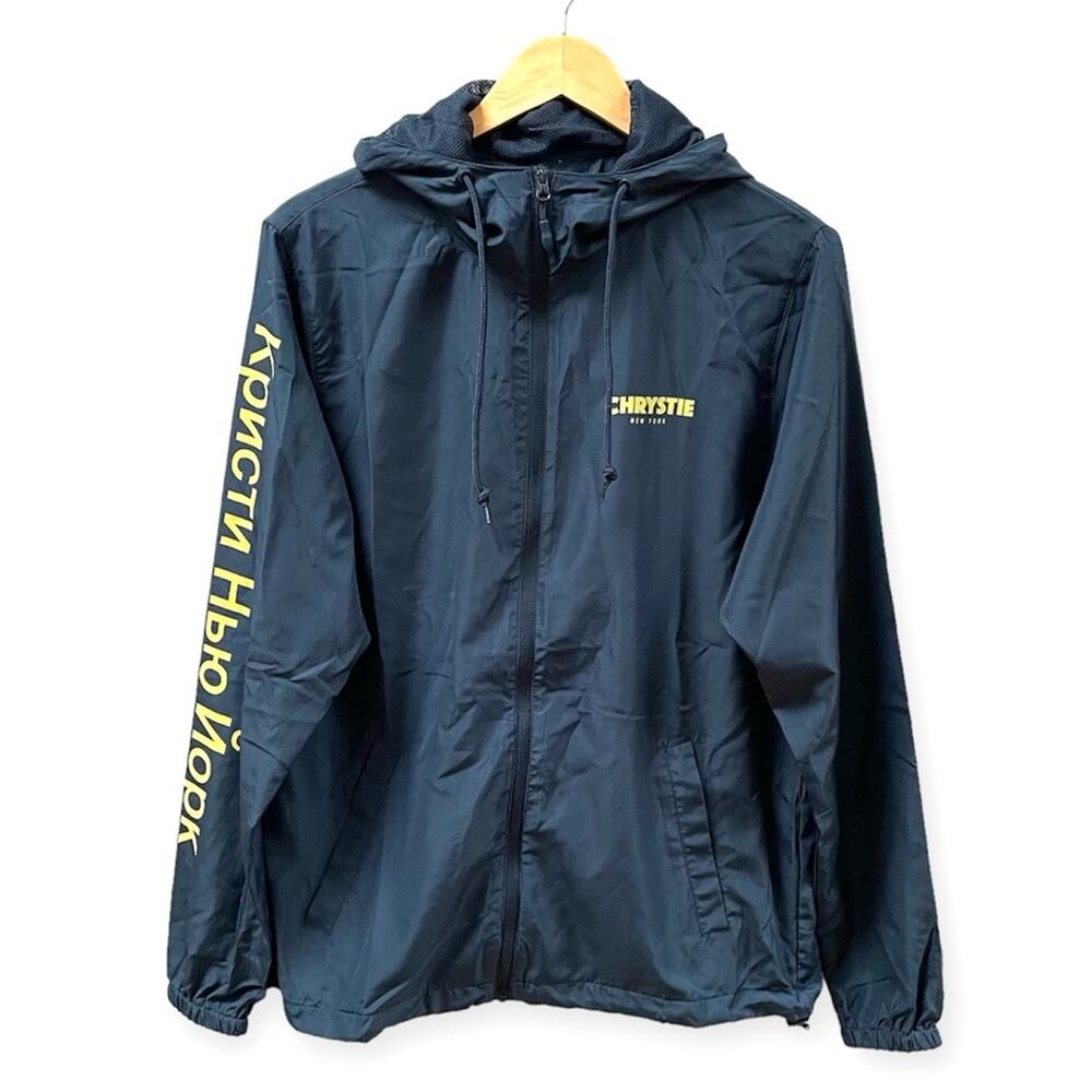 Chrystie NYC OG Logo Windbreaker Jacket in Navy Blue & Yellow Men's Medium $125